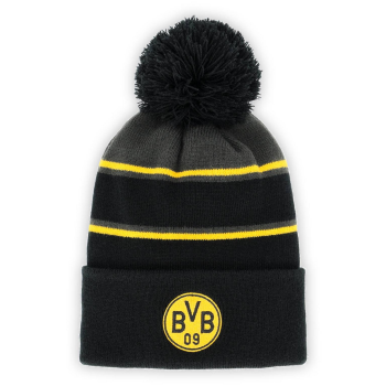 Borussia Dortmund BVB Bommelmütze Schwarz mit gelb-grauen Streifen